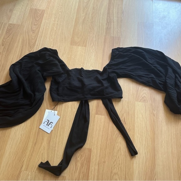 ALL THAT REMAINS valentine top black linen size 10 Med balloon sleeve tie top - Picture 7 of 15